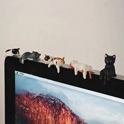 5-Piece Mini Resin Cat Figurines - Cute Cartoon Desk Decor