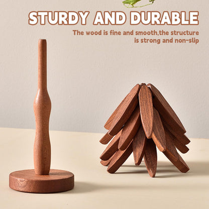 🔥Christmas Early Discount 49% Off✨Natural Tree Trivet Set - 4 Wooden Trivets & 1 Stand Like a Christmas Tree